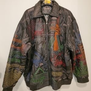 Leather embroidered motorcycle jacket